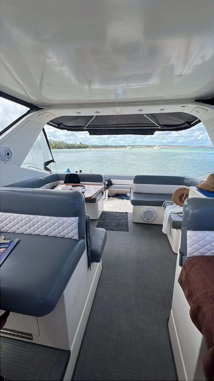 Comfortable lounge interior of a Hookah Aquatic private yacht